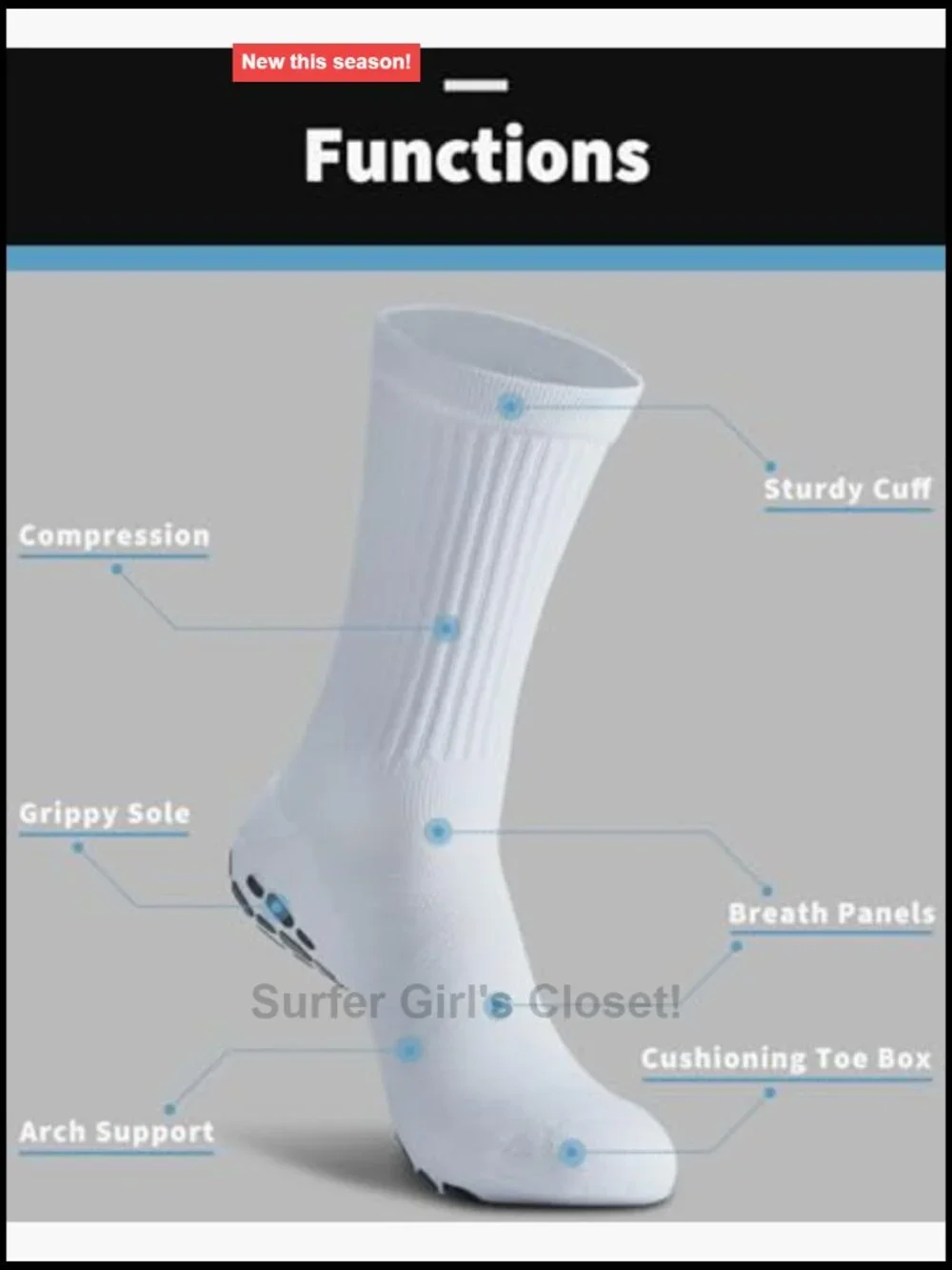 Non-Slip Grip Socks - Cushioned Athletic Socks for Men & Women - Crew Length,